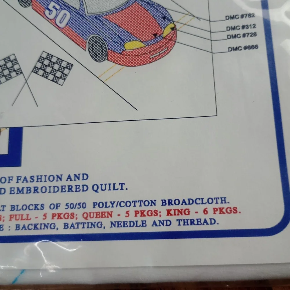 Jack Dempsey Needle Art Item 732 Race Car #277 Nursery‎ Quilt Blocks with Thread